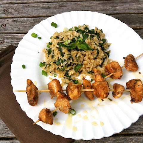 Honey Drizzled Chicken Skewers with Green Rice - The Recipe ReDux