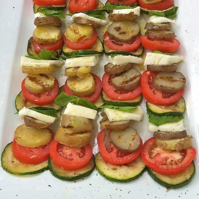 Grilled Potato Zucchini Caprese Salad | Teaspoonofspice.com