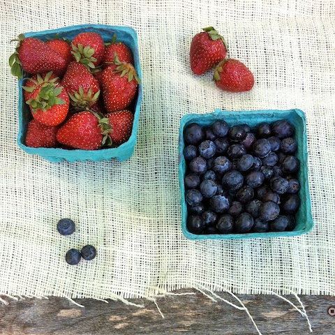 Freshly picked strawberries and blueberries