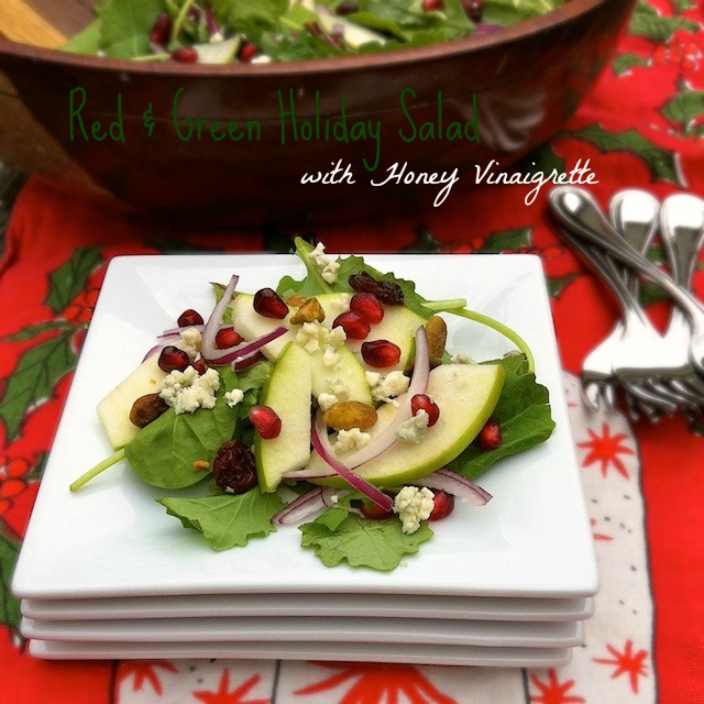Red & Green Holiday Salad with Honey Vinaigrette | TeaspoonofSpice.com