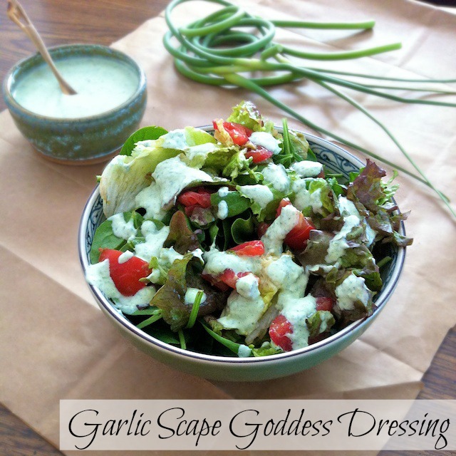 Tomato Avocado Salad with Garlic Scape Goddess Dressing | Teaspoonofspice.com