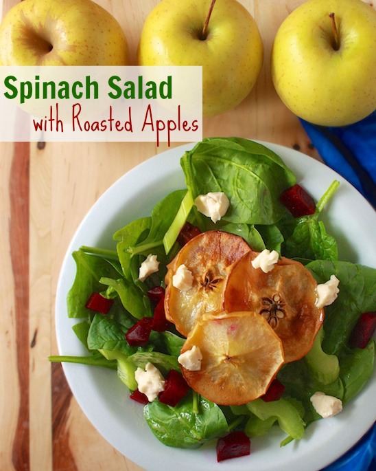 Spinach Salad with Roasted Apples | Teaspoonofspice.com