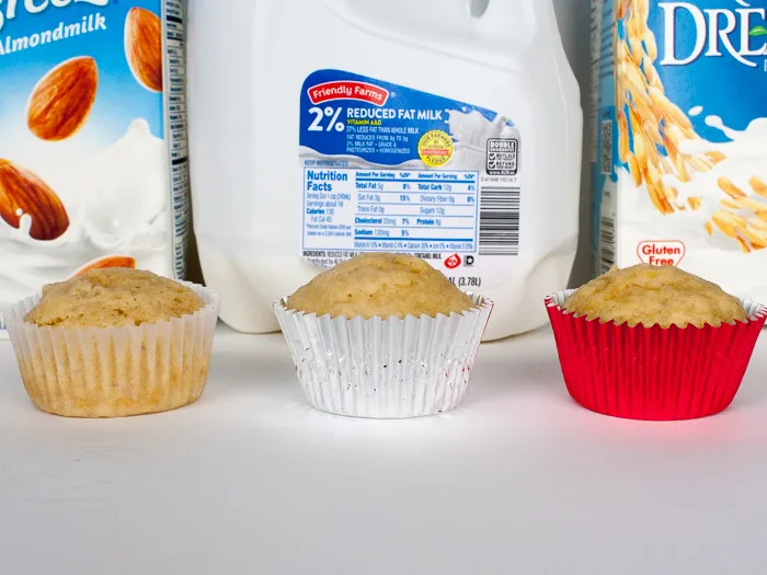 Almond milk, rice milk or dairy milk: WHICH BAKES THE BEST MUFFIN? | @TspCurry - For more healthy recipes: TeaspoonOfSpice.com