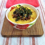 Braised Swiss Chard with Dried Cherries over Polenta
