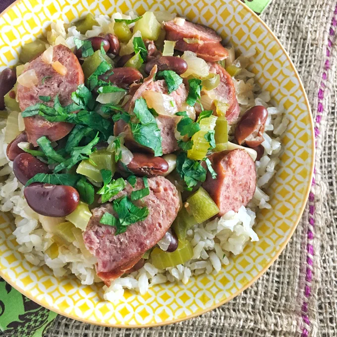 Louisiana-Style Red Beans & Rice with Chicken Sausage, Peppers & Onions