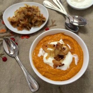 Red Lentil & Carrot Soup with Frazzled Onions | Teaspoonofspice.com