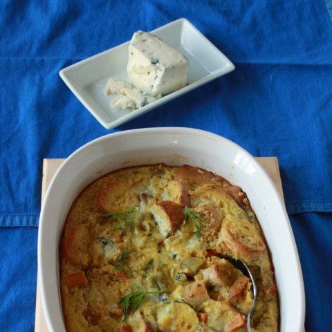 Sweet Potato, Bagel and Blue Cheese Bread Pudding | The Recipe ReDux