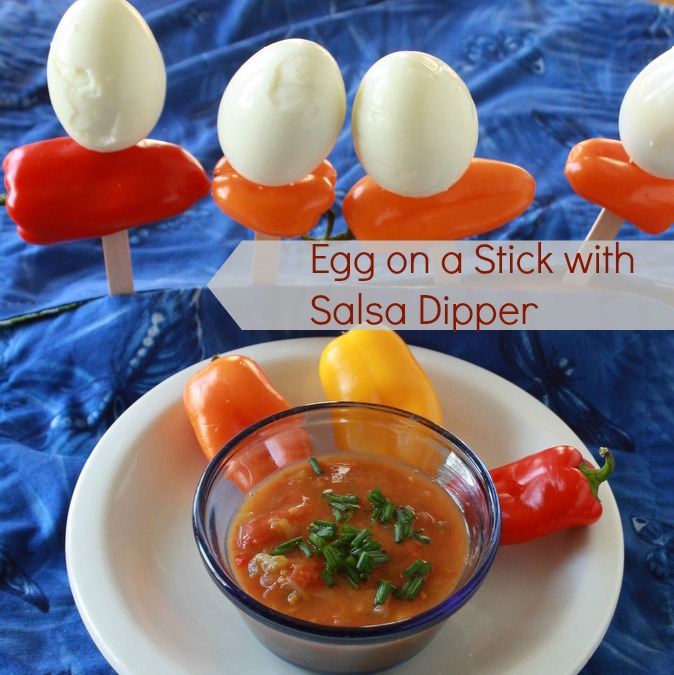Salsa Deviled Eggs and Egg On A Stick with Salsa Dipper
