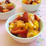A fruit pico de gallo featuring strawberries, mango, melon, coconut and cayenne pepper - check out the recipe at Teaspoonofspice.com #strawberries #mango #picodegallo #fruitcup #smokedpaprika