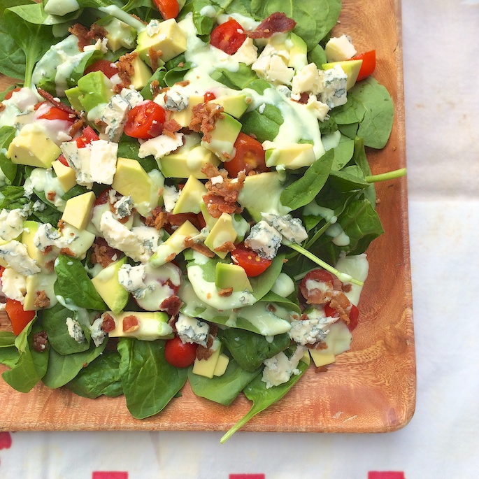 BLT Spinach Salad with Avocado Chive Dressing | Teaspoonofspice.com