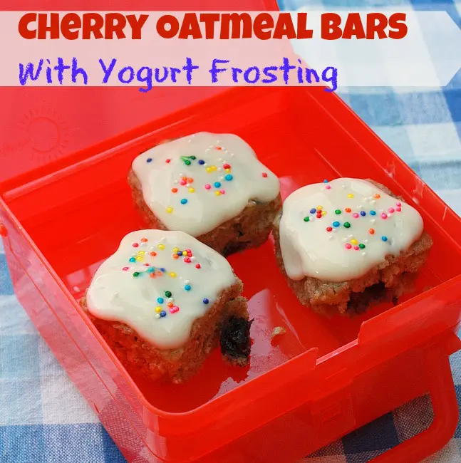 Cherry Oatmeal Bars Yogurt Frosting | TeaspoonOfSpice.com