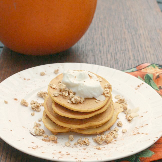 Granola topped pumpkin pancakes via @tspcurry