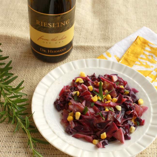 Riesling Braised Cabbage and corn with Rosemary | @tspcurry