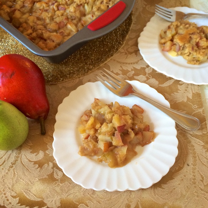 Caramel topping and pear batter make for a delicious and healthier holiday dessert option.