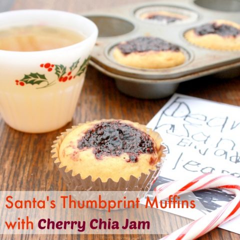 Santa Thumbprint Muffins with Cherry Chia Seed Jam
