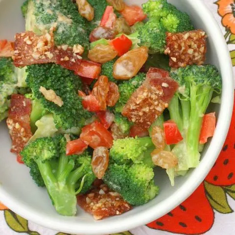 Praline Bacon Broccoli Salad with Raisins