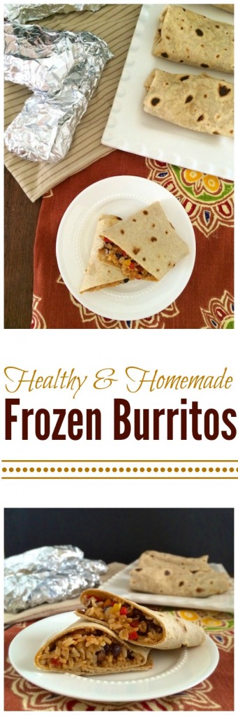 Make a batch of these healthy rice and bean burritos and freeze for on-the-go lunch or busy dinner nights. Teaspoonofspice.com @tspbasil