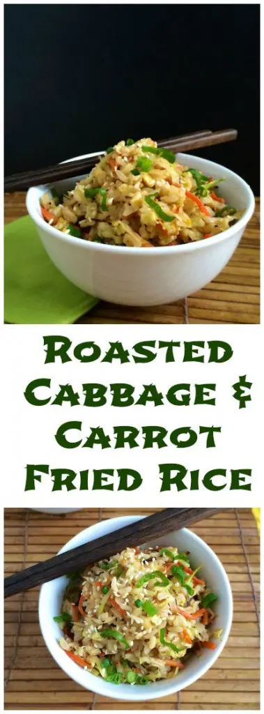 Stir fry roasted cabbage with carrots and day old brown rice for a healthy and tasty vegetable fried rice meal. | Teaspoonofspice.com @tspbasil
