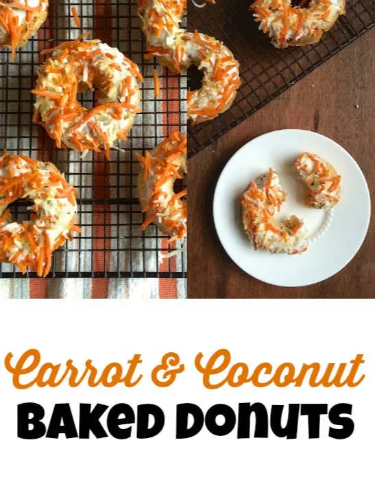 Carrots and coconut are a magical and nutritious combination in this fiber-rich baked donut recipe. Recipe at Teaspoonofspice.com  #donuts #baked #carrots #coconut #bakeddonuts #carrotcake