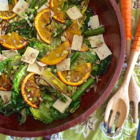 Roasted Orange, Asparagus and Cheddar Grilled Romaine Salad