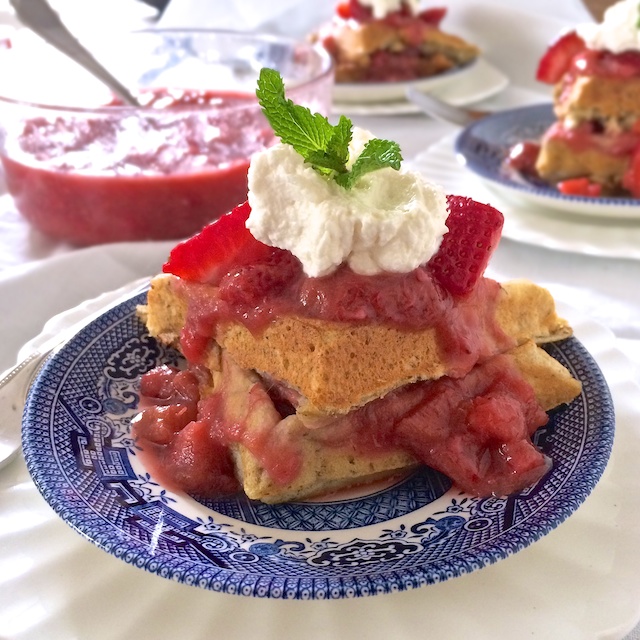 Strawberry Rhubarb Waffle Shortcakes | Teaspoonofspice.com