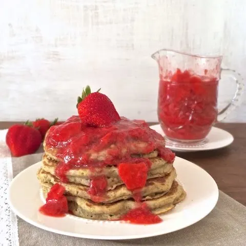 Everyday Whole Grain Pancakes with Strawberry Lemon Syrup