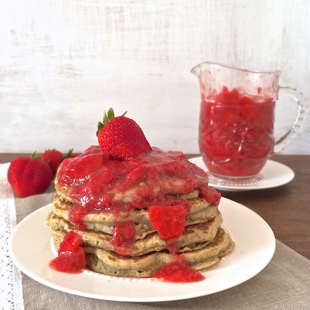 Whole Grain Pancakes with Strawberry Lemon Syrup | Teaspoonofspice.com @tspbasil