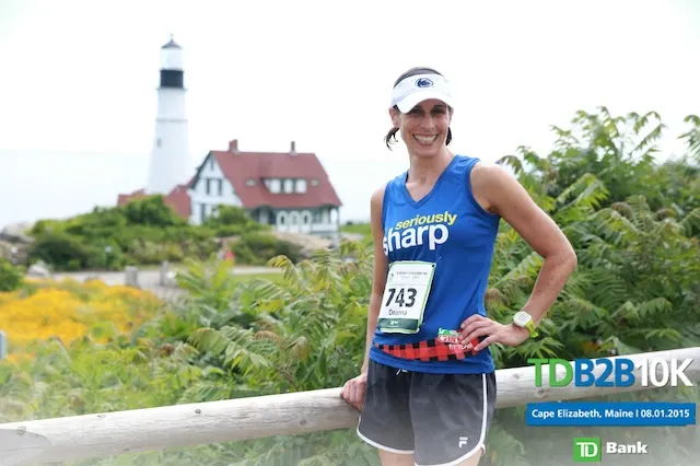 2 2015 Cabot Fit team - Deanna at Beach to Beacon finish line (1)