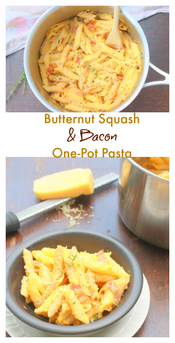 Velvety and rich. But #healthy - Butternut Squash Bacon One Pot Pasta @tspcurry