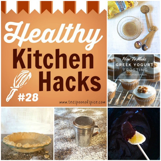 Top 5 Healthy Kitchen Hacks- Baking Edition: *How to Bake Without Eggs * How to Make a Healthier Frosting * How to Make a Flaky Whole Grain Pie Crust * Quick Way to Flour a Surface * Dark Chocolate Fondue in the Slow Cooker*