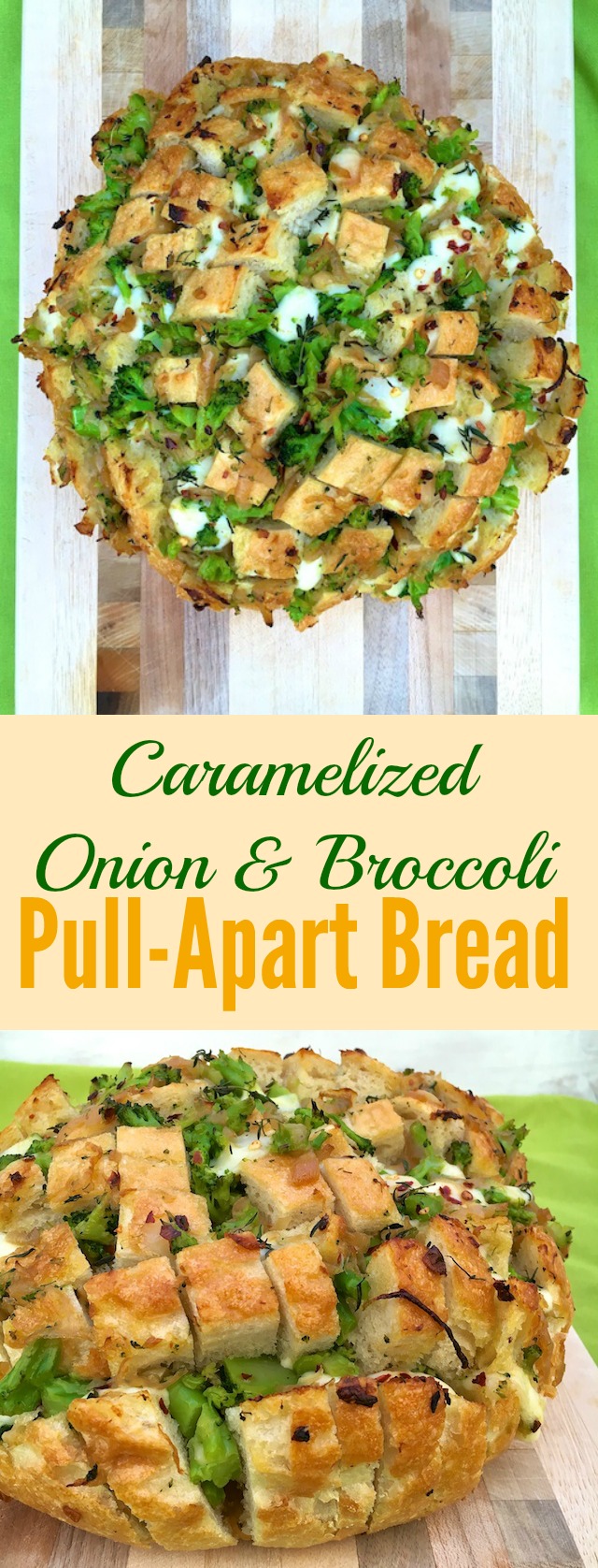 Caramelized Onion & Broccoli Pull-Apart Bread: A savory version of monkey bread featuring sweet onions, broccoli and melted cheese - perfect for game day or entertaining.