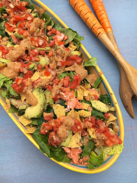 Roasted Avocado Salmon Taco Salad | Teaspoonofspice.com