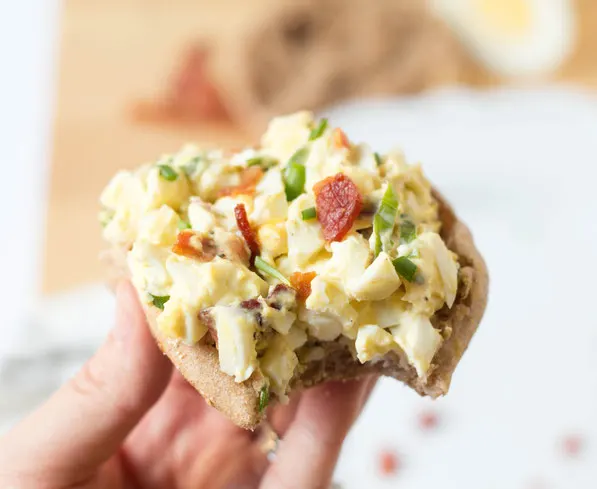 With your leftover hard boiled eggs, make Bacon Egg Salad for your toast via Amber @HomemadeNutrition