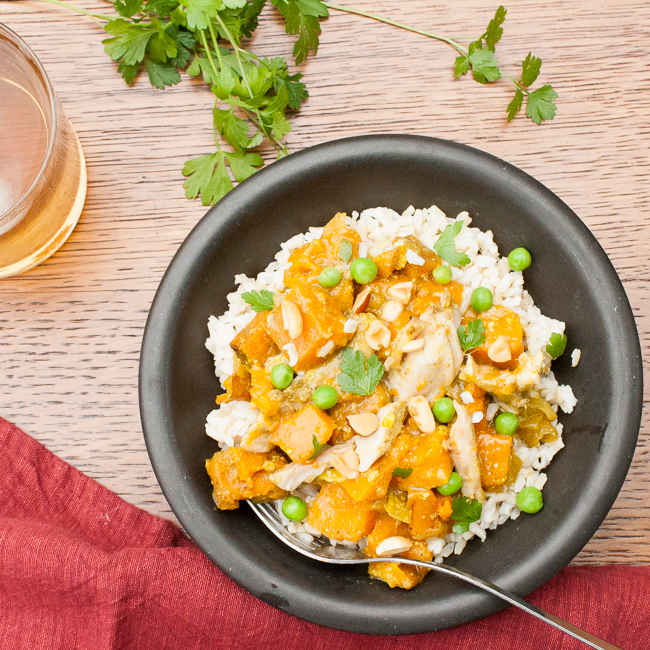 Slow Cooker Chicken Curry with Sweet Potatoes and Peas | @tspcurry