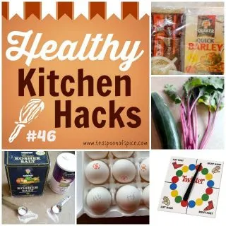 #HealthyKitchenHacks - Twister as Tablecloth, How to Store Whole Grains, How to Identify Hardboiled vs Fresh Eggs, Beet Bread, What's the difference between kosher salt and table salt | @tspcurry