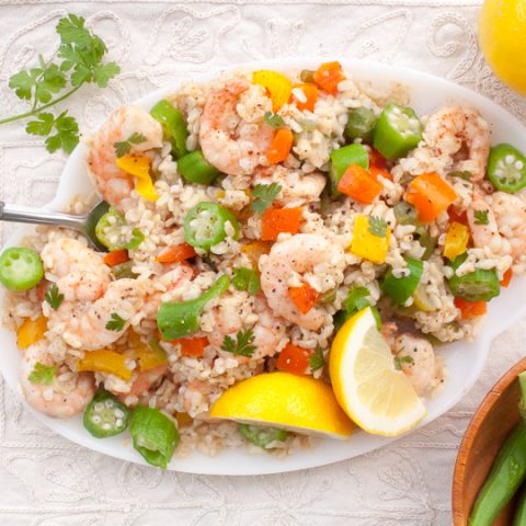Cajun Okra and Rice Salad with Shrimp
