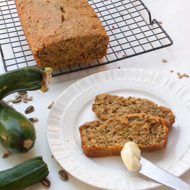 Sweet and healthy back to school breakfast >> Zucchini Bread with Sunflower Butter Glaze | @TspCurry