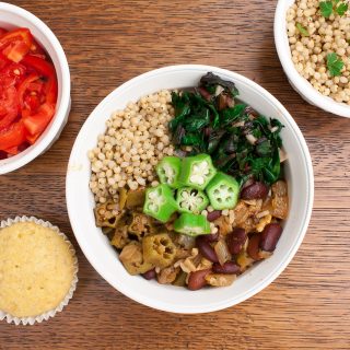 Power your meal with veggies and comfort food like Red Beans & Rice and Garlicy Greens: SOUL FOOD POWER BOWL - VEGETARIAN | @TspCurry For more protein-powered recipes go to TeaspoonOfSpice.com