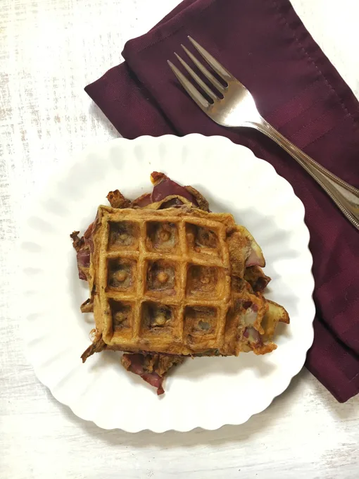 Healthy Kitchen Hacks: Take potato peels and make potato latke waffles!