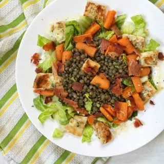 This lentil bacon salad is rich in protein, fiber, iron, folate and flavor. Recipe at teaspoonofspice.com