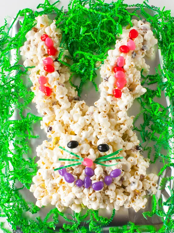 Pistachios + cranberries sweeten this treat. Pile on jelly beans or artificial color-free dried fruit: EASTER BUNNY POPCORN CAKE | @TspCurry = TeaspoonOfSpice.com