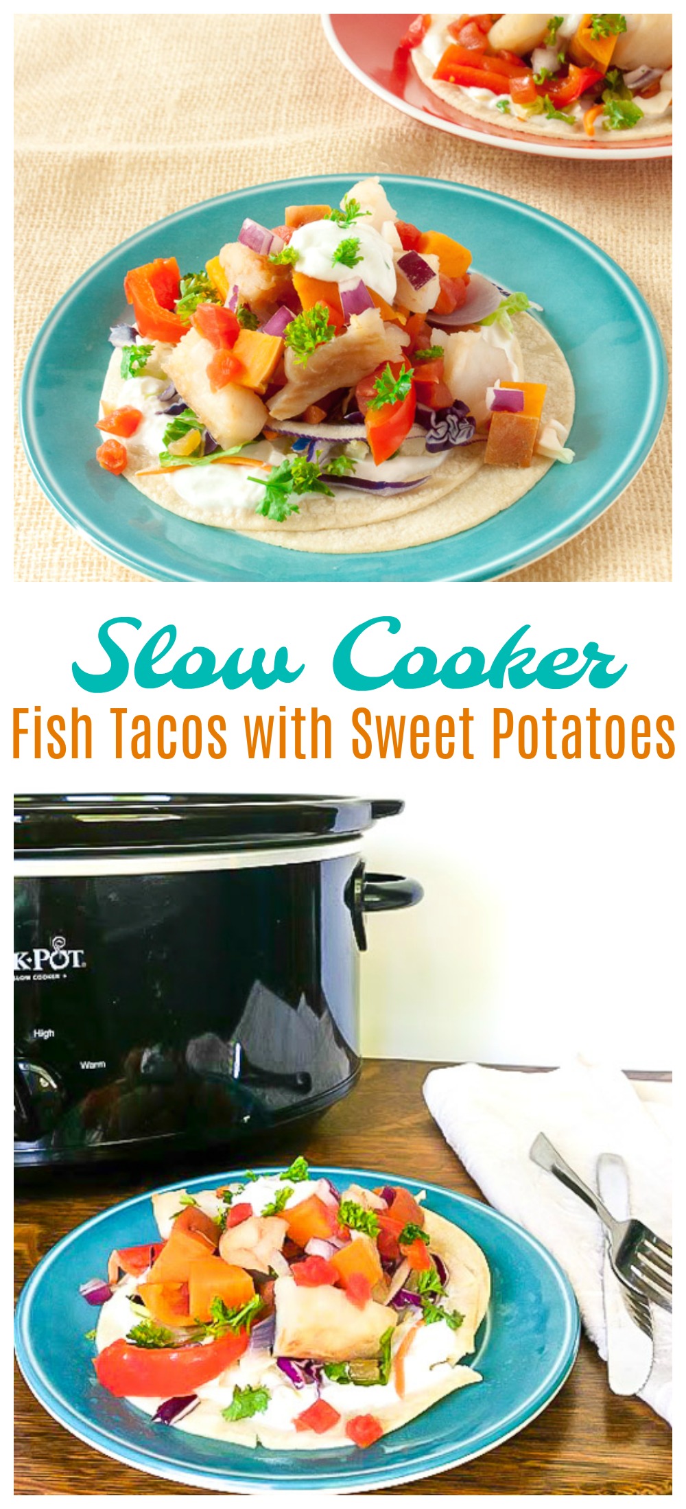 Perfectly cooked fish every time: SLOW COOKER FISH TACOS WITH SWEET POTATOES | @TspCurry - More healthy recipes at Teaspoonofspice.com