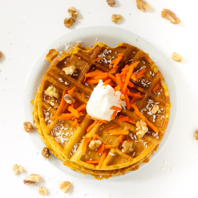 Easy Carrot Cake Waffles with Whipped Cream Cheese Topping