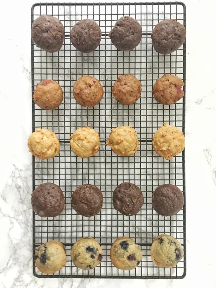 [sponsored] Use this recipe formula to make better-for-you mini muffins with all different types of fruit, veggies and nut butters! Recipe at Teaspoonofspice.com