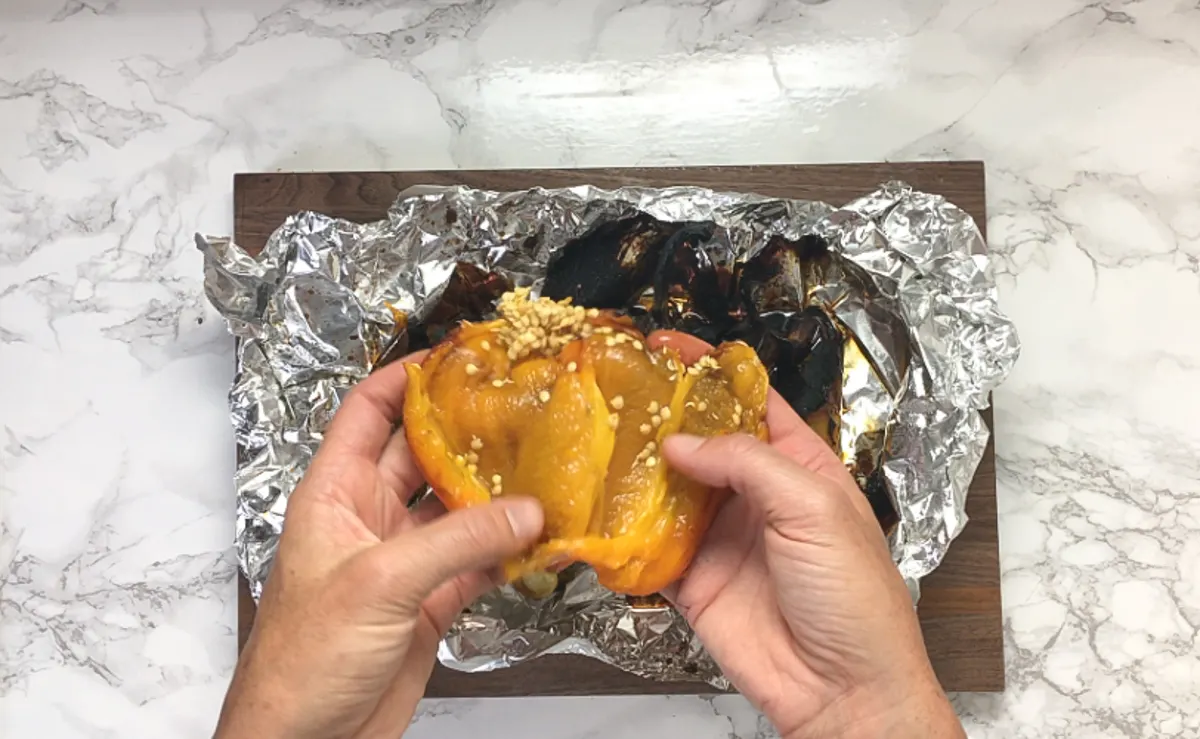 Here's a less messy way to roast peppers in your oven at home! For more Healthy KItchen Hacks, visit teaspoonofspice.com