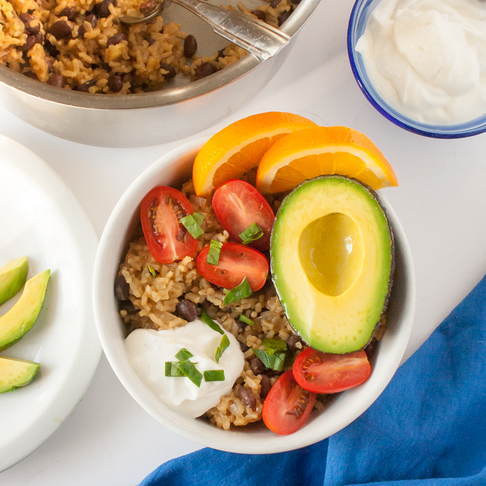 One Pot Mexican Rice and Beans with Avocado