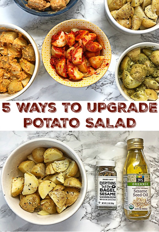 Jazz up your basic potato salad with these simple yet super flavorful ingredient additions. Visit Teaspoonofspice.com for the Healthy Kitchen Hack ideas!