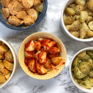 Jazz up your basic potato salad with these simple yet super flavorful ingredient additions. Visit Teaspoonofspice.com for the Healthy Kitchen Hack ideas!