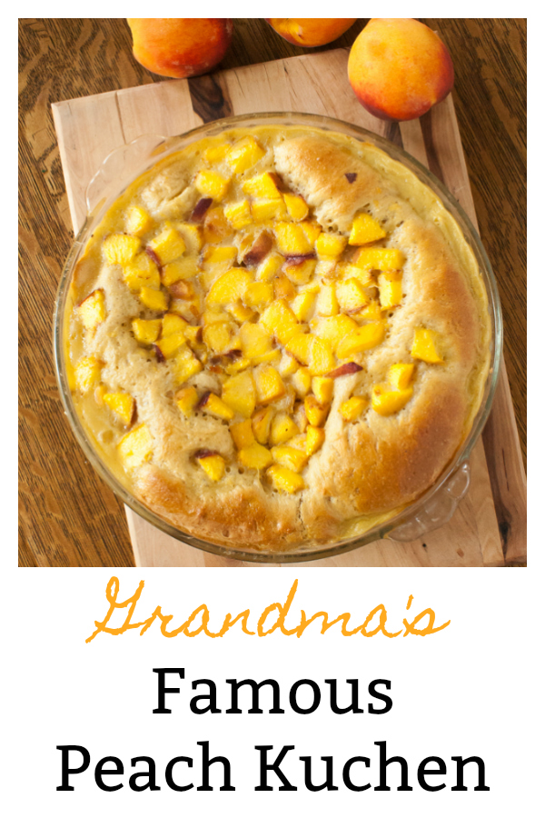 Packed with fresh peaches and a creamy vanilla custard. Serve this homey treat for breakfast, snack time, or dessert. Grandma's Famous Peach Kuchen: made famous by my Grandma - and a small bakery in North Dakota! via @https://www.pinterest.com/tspcurry/