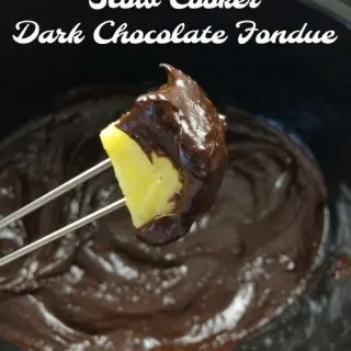 A super simple dessert for a crowd - especially during the holidays - chocolate fondue in your slow cooker! Check out this #healthykitchenhack at Teaspoonofspice.com #fondue #chocolate #darkchocolate #easydessert #dessertrecipe #holidaydessert